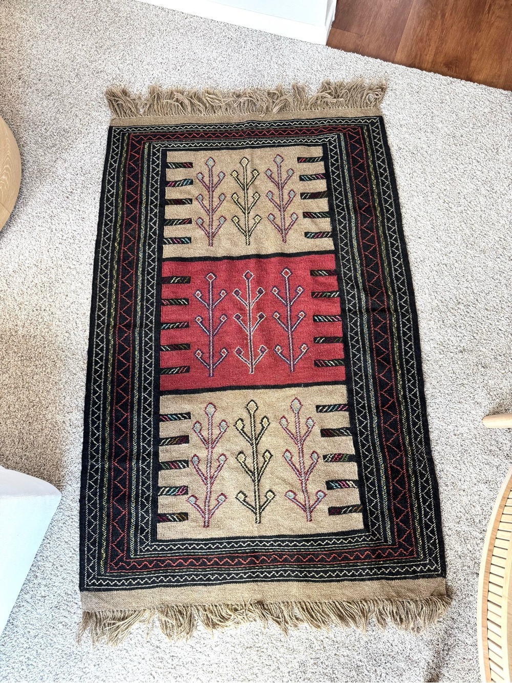 Handwoven Decorative Area Rug in Red and Tan - Picture 3 of 7
